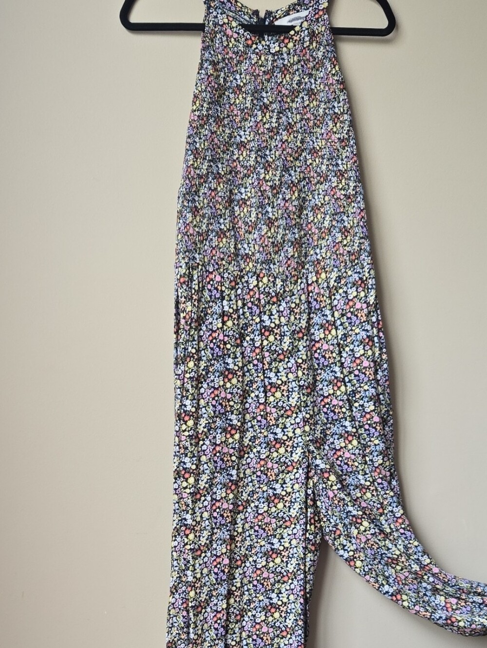 LOFT Black Floral Halter Wide-Leg Jumpsuit